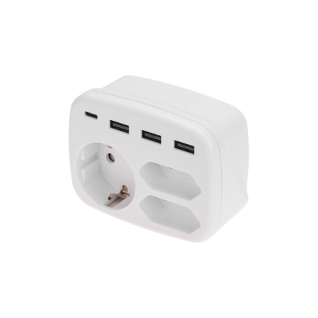 купить Тройник электрический 16А + 2х2,5А с/з + 3хUSB-A 2,4А + USB Type-C 3А, белый REXANT в Пензе Тройник электрический 16А + 2х2,5А с/з + 3хUSB-A 2,4А + USB Type-C 3А, белый REXANT