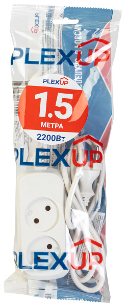 купить Удлинитель 2-мест 1,5м ПВС 2*0,75 белый PlexUp   в Пензе Удлинитель 2-мест 1,5м ПВС 2*0,75 белый PlexUp