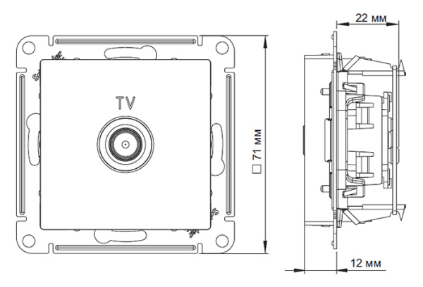 AtlasDesign бежевый розетка TV проходная скрытая 1-ая 