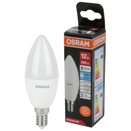 купить Лампа свеча свд Е14 12Вт 6500К 960лм B39 матовая Osram LED Value black в Пензе Лампа свеча свд Е14 12Вт 6500К 960лм B39 матовая Osram LED Value black