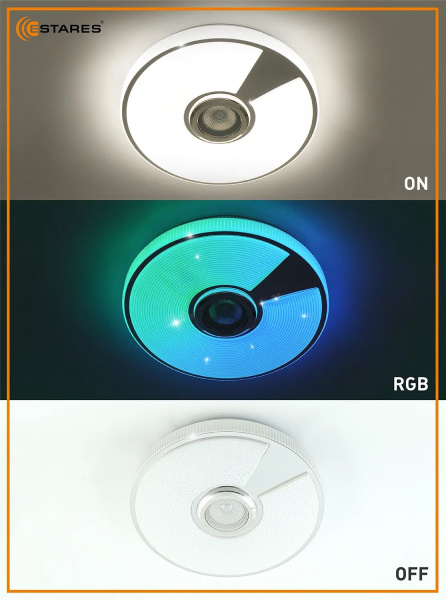 купить Светильник настенно-потолочный свд 40Вт RGB круг белый/хром  пульт ДУ Estares музыкальная, API в Пензе Светильник настенно-потолочный свд 40Вт RGB круг белый/хром  пульт ДУ Estares музыкальная, API