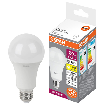 купить Лампа светодиодная 220В Е27 20Вт 3000К 1600лм стандарт A70 матовая Osram LED Value в Пензе Лампа светодиодная 220В Е27 20Вт 3000К 1600лм стандарт A70 матовая Osram LED Value