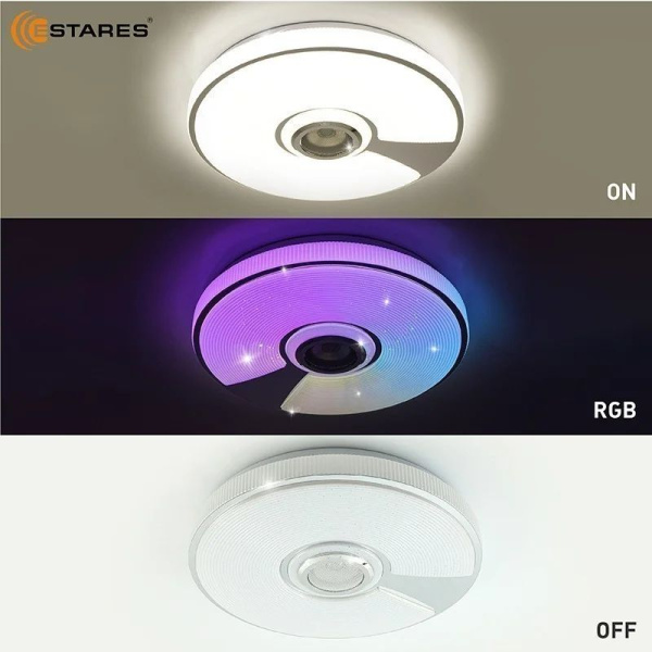 купить Светильник настенно-потолочный свд 60Вт RGB круг белый/хром  пульт ДУ Estares музыкальная, API в Пензе Светильник настенно-потолочный свд 60Вт RGB круг белый/хром  пульт ДУ Estares музыкальная, API