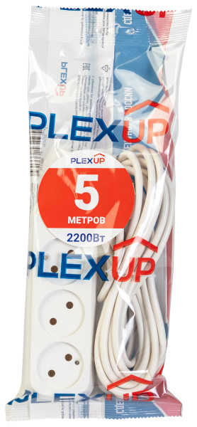купить Удлинитель 3-мест 5м ПВС 2*0,75 белый PlexUp в Пензе Удлинитель 3-мест 5м ПВС 2*0,75 белый PlexUp